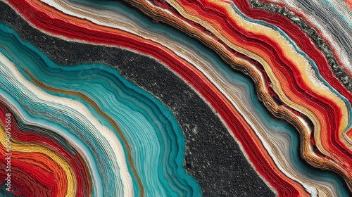 Vibrant multicolored layered pattern with wavy lines and textures