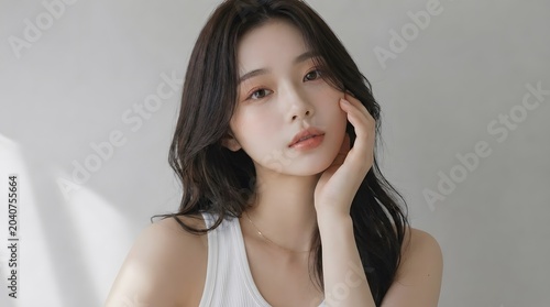 Obraz na płótnie おしゃれなカットモデル女性の自然光ポートレート 韓国風ヘアメイク