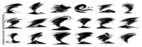 Obraz na płótnie Tornado and hurricane cyclone icons set showing spinning wind vortexes in flat v