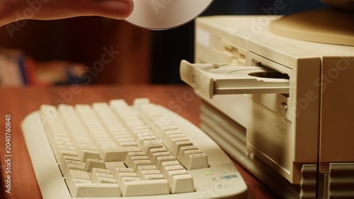 Using a Vintage Desktop Computer Retro Technology and Classic Computing Concept