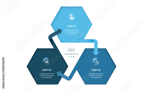 3 Step Venn diagram infographic template background. Triangle loops with icons for business presentation.