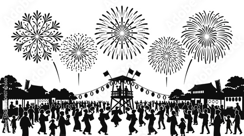 Fotografija Fireworks Display Over Crowded Festival.