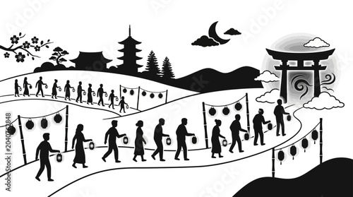 Φωτογραφία People walking in a procession line.