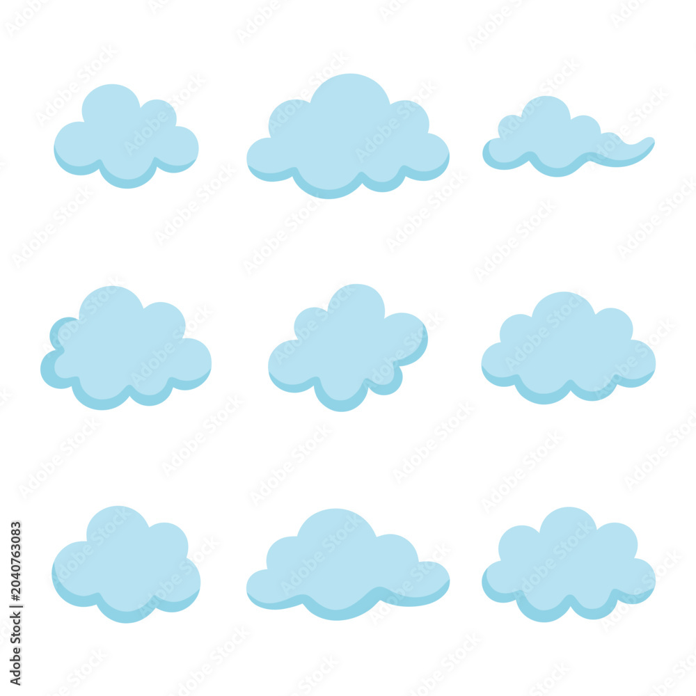 Fototapeta premium Blue Cloud Icons Set with Various Shapes and Styles Vector Illustration