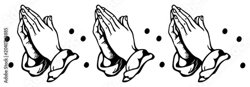 Canvas Print Praying hands sketch in retro hand drawn vector style