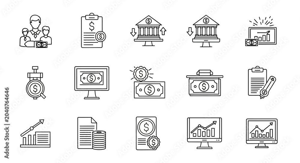 Fototapeta premium Set of financial and banking line icons