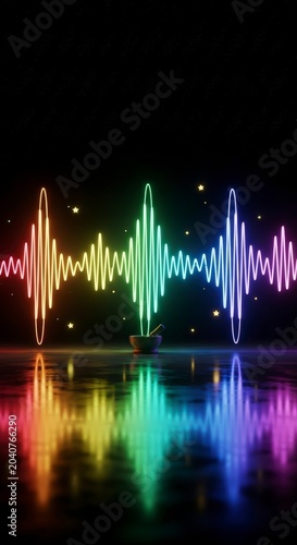 Vibrant sound wave colorful light display.