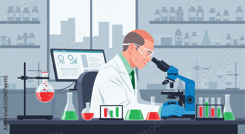 Cuadro en lienzo Dedicated Scientist Conducting Experiments in a Modern Laboratory, Using a Micro