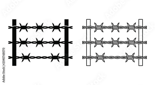 Photos barbed wire fence silhouette on white background