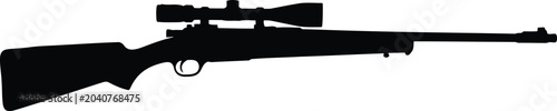 Black silhouette of a long range hunting rifle with a telescopic sight scope for precision shooting and sports marksmanship isolated on a simple design graphic