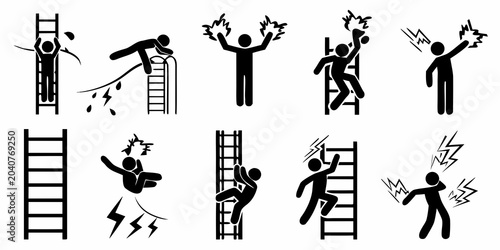 Bild auf Leinwand Electrical Hazard Icons Black Stick Figures On White Background