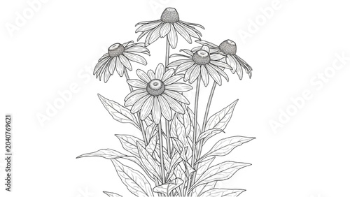 Foto 2D CAD Vector illustration of wilting flowers with leaves in a garden