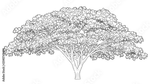 Foto Detailed 2D CAD Vector illustration of a large tree with sprawling branches and
