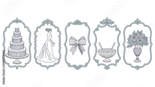 Bild auf Leinwand five decorative light covers line art cake dress bow flowers vase frame ornate s