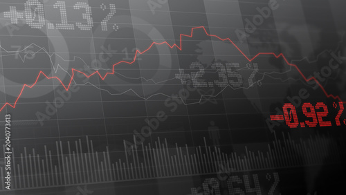 Obraz na płótnie Abstract grayscale cryptocurrency trading dashboard with falling and rising red