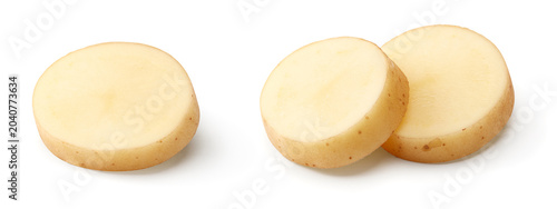 sliced raw potato isolated on white background. clipping path