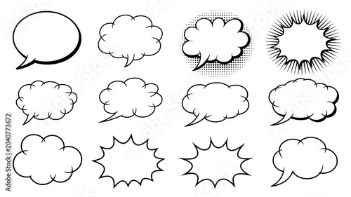 Schilderij op canvas speech bubbles in black and white line art dialogue balloon comic strip vector i