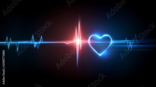 Neon Heartbeat Pulse Visual Art with Blue and Red Elements Reflecting Love and Life in Abstract Digital Design for Health and Wellness Themes