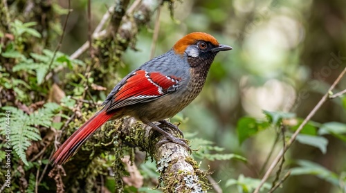  Bar-tailed Trogon Perched on Mossy Forest Branch