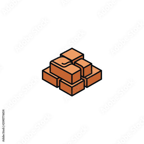 Isometric Stack of Red Clay Bricks for Construction