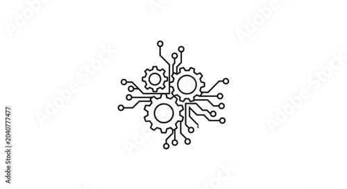 Interconnected gears with electronic circuit lines icon