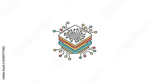 Isometric colorful computer chip illustration on white background