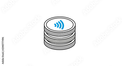 Isometric database icon with blue wireless signal on white
