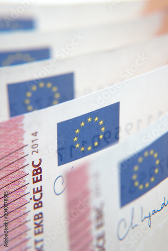 Tableau sur toile The European Community flag on ten euro banknotes.