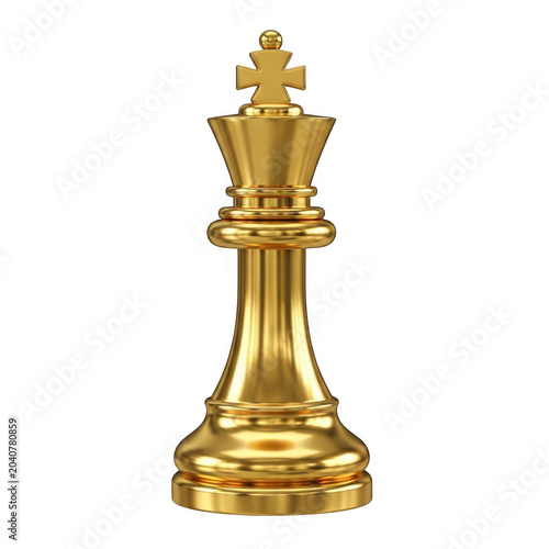 Golden chess king piece isolated on white background