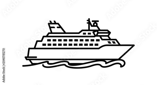 Photos Outline Drawing of a Large Passenger Ship Sailing on Water.