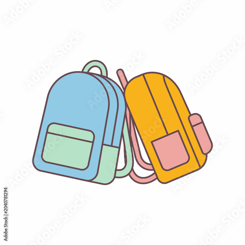 Two colored backpacks, blue and orange, symbolizing travel, education, and adventure