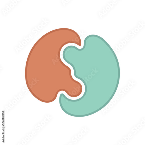Two abstract shapes connecting representing unity teamwork and partnership abstract concept