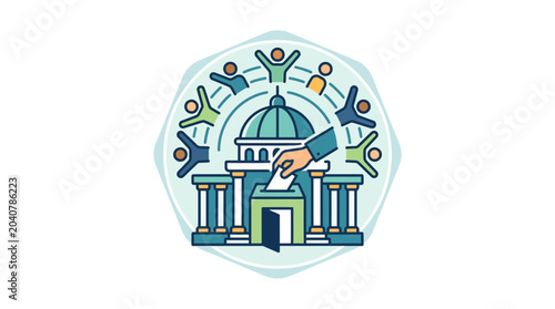 Fotografija Democratic Election Voting Concept: Citizens Participate in Government Building