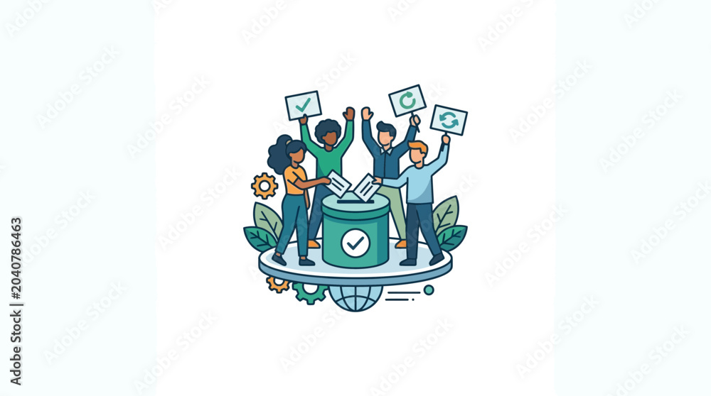 Obraz premium Diverse group voting for environmental protection, climate action, and sustainability.