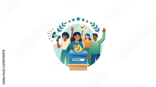 Tableau sur toile Diverse group voting, democratic election concept, people participation