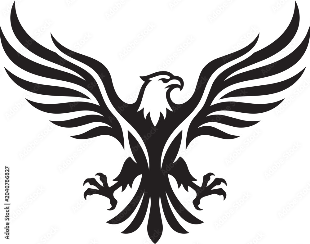 Fototapeta premium Majestic Flying Eagle Silhouette Vector Mascot Logo with Spread Wings