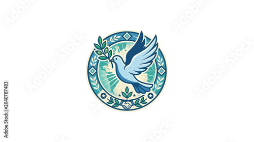Bild auf Leinwand Dove with Olive Branch Emblem - Symbol of Peace, Hope, and Unity