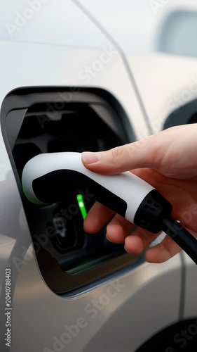 Electric Vehicle Charging Connector Plugged into EV Port