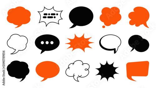 speech bubble icons flat icon orange black white dialogue communication talk conversation message graphic design element vector illustration simple modern clear