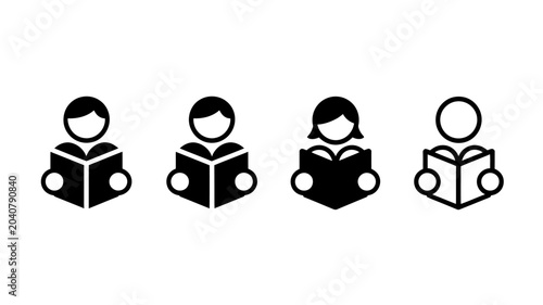 Fényképezés reading people icons flat black silhouette human figure book literature educatio