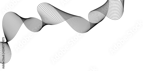 Fotografie Abstract vector wave ribbon with overlapping black and gray lines, smooth flowin