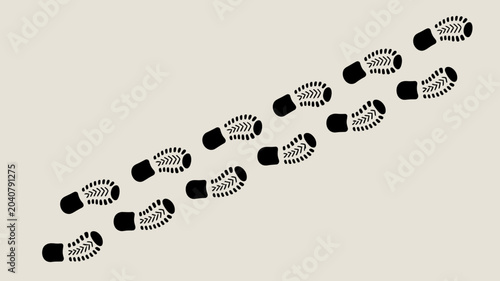 Obraz na płótnie footprint trail silhouette on beige background black pattern step track mark imp