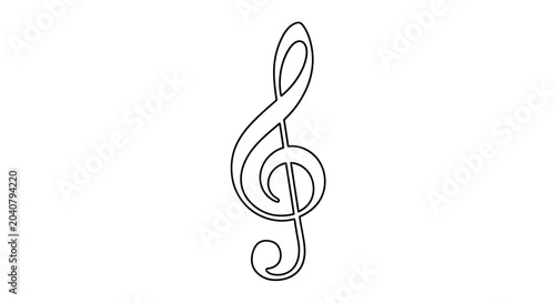 Billede på lærred Elegant Treble Clef Music Symbol Outline on White Background