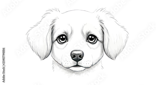 Φωτογραφία Adorable White Puppy Dog Face Sketch Drawing, Cute Pet Portrait