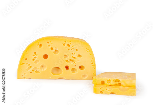 Cheese slices isolated on a white background, contour