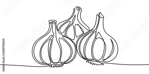 Three garlic bulbs in a simple continuous line drawing style
