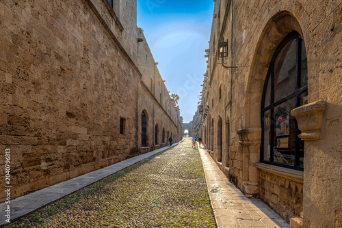 Historic street leading to the Palace of the Grand Master of the Order of Malta in the Old Town of Rhodes.