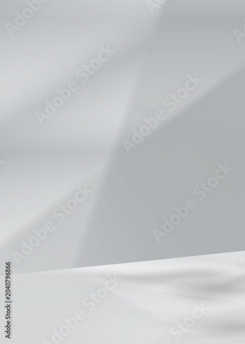 Background White Wall Studio Room with Light,Shadow on Table Top,Grey Backdrop for Spring,Summer product presentation,Empty 3D Display Kitchen Room with Stand for Web Banner in Autumn or Winter	
