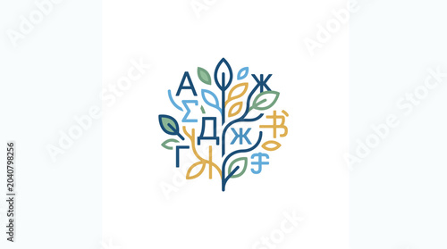 Foto Global Language Tree with Alphabet Symbols and Leaves