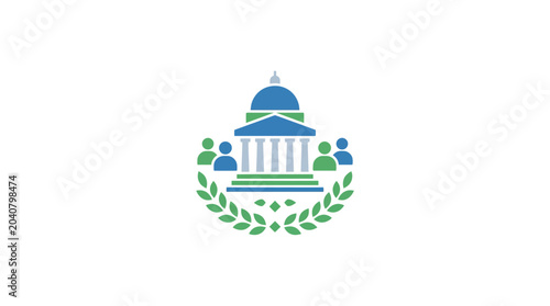 Tablou pe pânză Government Building Icon with People and Laurel Wreath